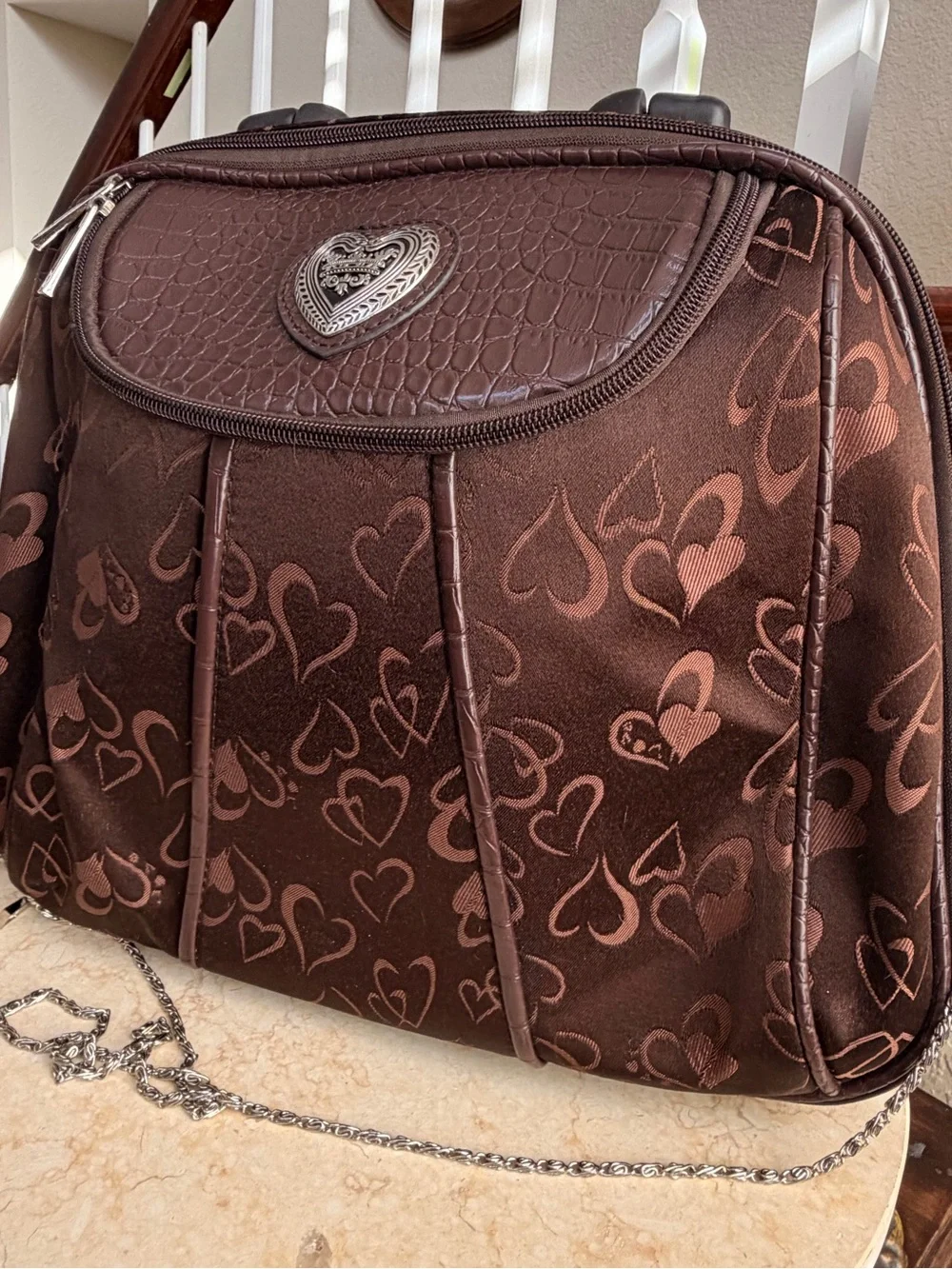 Heart-Accent Brown Women’s Shoulder Bag
